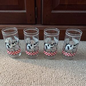 Vintage Libbey Cow Glasses - Set of 4, Red and White Gingham